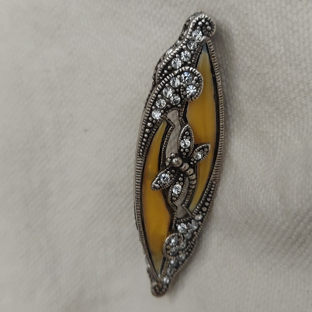 1928 Butterfly Yellow Enamel Rhinestone Pin Brooch